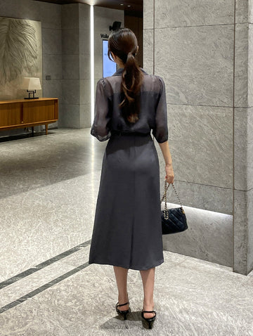 Della Pintuck A-Line Long Skirt (Belt Set)